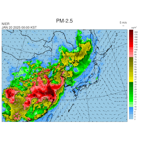 21일까지 초미세먼지(PM2.5) 예상 분포도. [국립환경과학원 제공. 재판매 및 DB 금지]