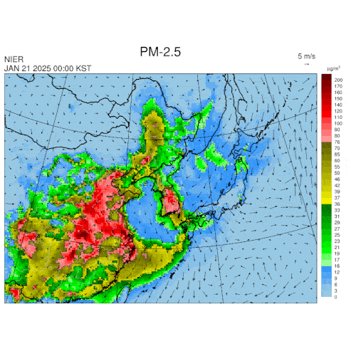 22일까지 초미세먼지(PM2.5) 예상 분포. [국립환경과학원 제공. 재판매 및 DB 금지]