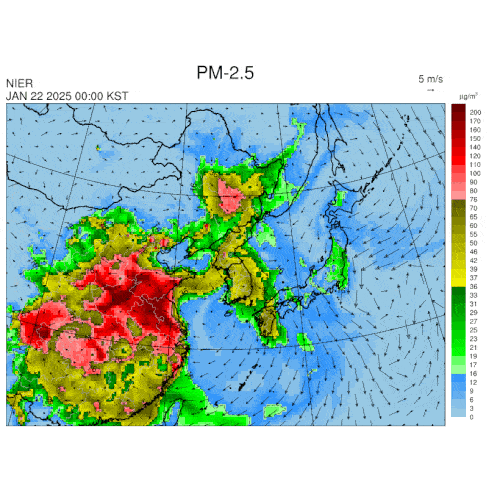 22일까지 초미세먼지(PM2.5) 분포 전망. [국립환경과학원 제공. 재판매 및 DB 금지]