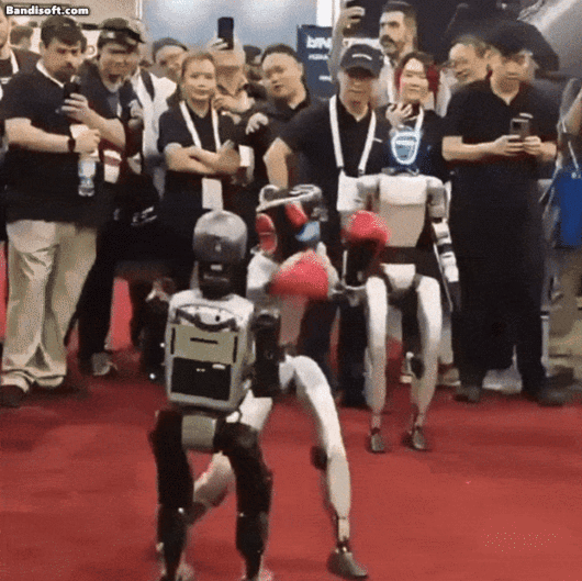 지난 25일 동부 저장성 항저우에서 CCTV 등이 소속된 국영 미디어회사 중국중앙방송총국(CMG·차이나미디어그룹)이 주최한 ‘CMG 세계 로봇 대회’에서 로봇들이 가드를 올린 채 주먹을 날리고 있다. [인스타그램 캡처]