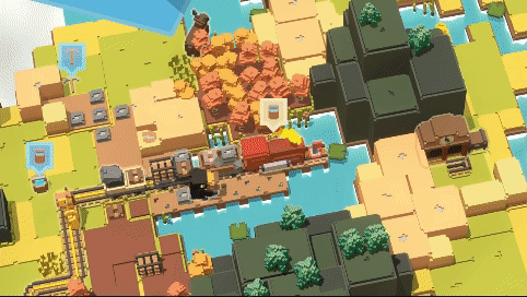 인도어 아스트로넛의 '언레일드' 트레일러 영상. 최대 4명의 플레이어들은 선로가 외부 방해나 자원 부족으로 끊기지 않도록 부지런히 움직여야 한다. (인도어 아스트로넛 유튜브 갈무리)