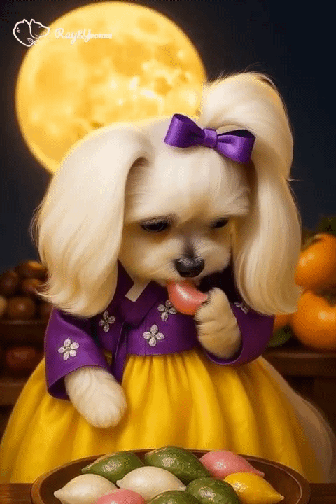 AI로 만든 송편 먹는 강아지(한국반려동물영양연구소 제공) ⓒ 뉴스1