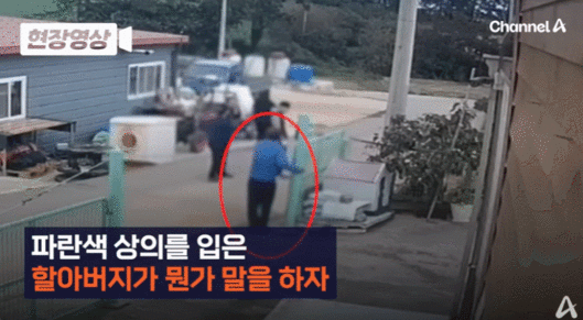 10대 남성이 지난해 10월 13일 오후 5시 40분경 전남 무안군 현경면의 한 주택 인근에서 70대 이웃을 주먹으로 때리는 모습. 채널A