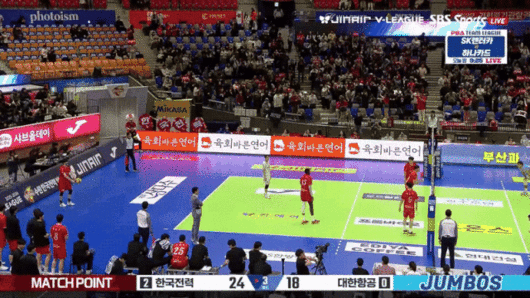 20일 수원 경기를 끝낸 한국전력 김정호의 서브 에이스. SBS스포츠 중계화면 캡처