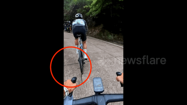 [뉴시스] 중국의 한 자전거 경주 중 갑자기 뱀이 나타났다. (사진=docnhanh)  *재판매 및 DB 금지